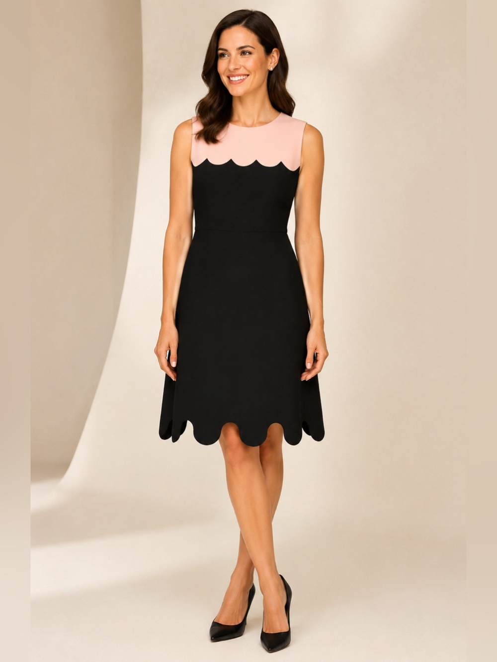 Kate Spade Black & Blush Scalloped Dress Size 6